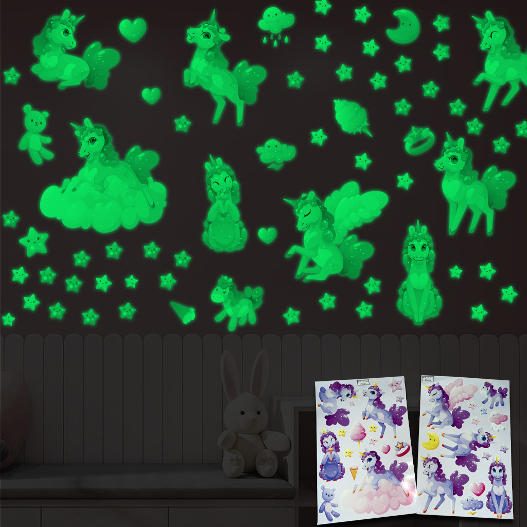Home Cinema Room - Cartoon Luminous Unicorn Wall Stickers For