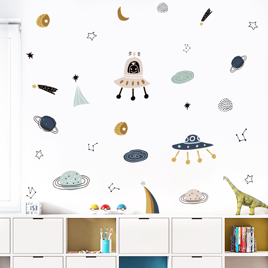 Home Cinema Room - Cartoon Ufo Aliens Planet Pattern Watercolor