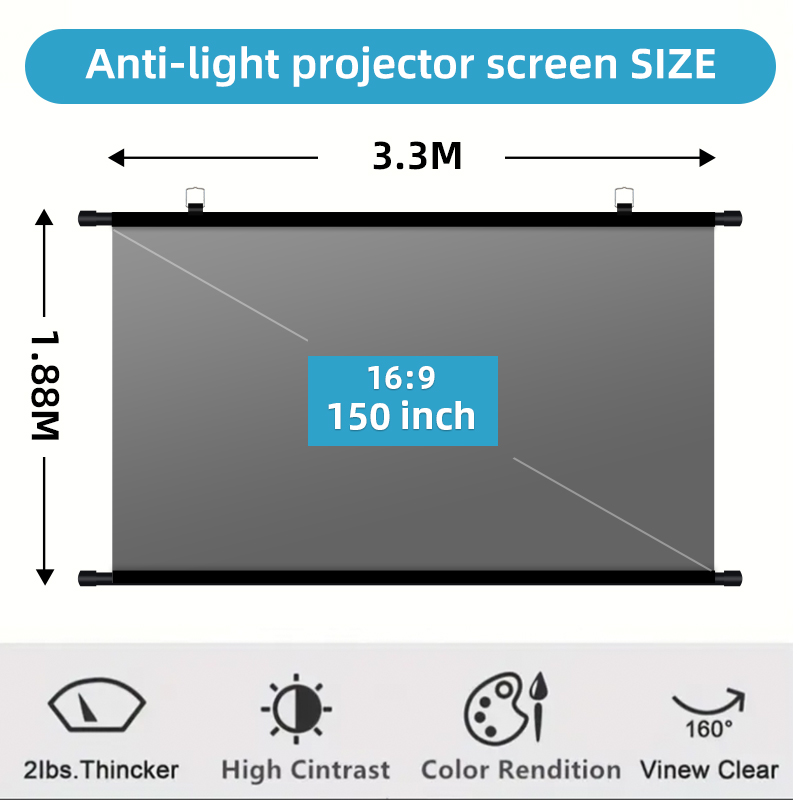 Home Cinema Rack - 150 Inch 16:9 Anti-Light Projector Screen