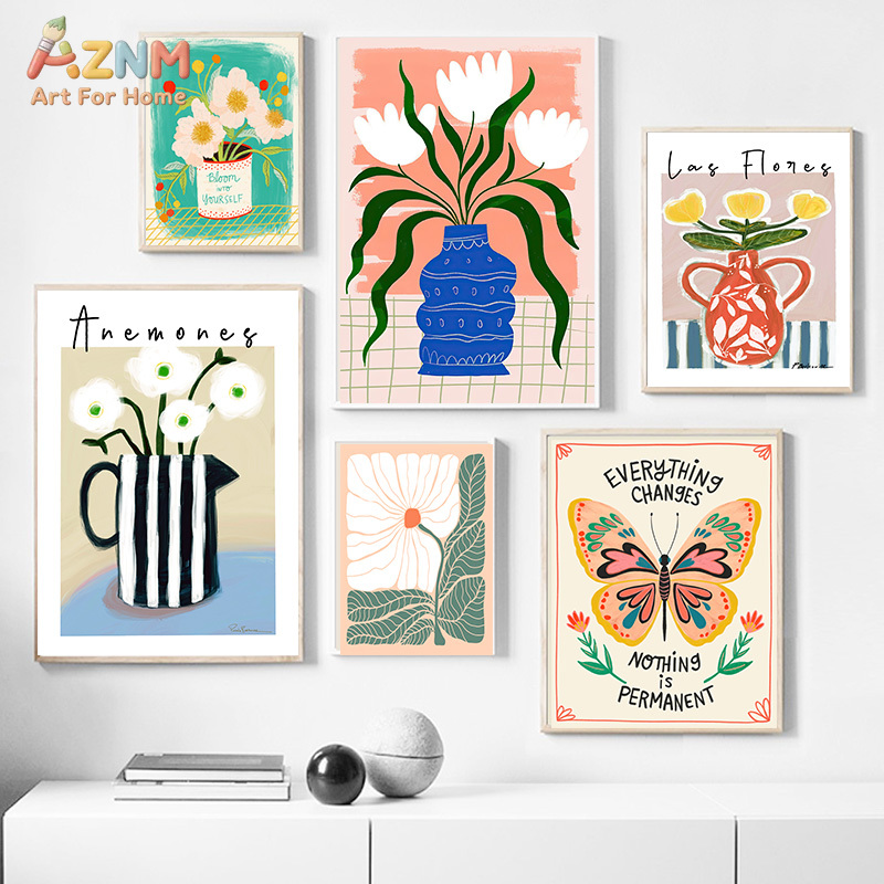 Home Cinema Wall Art - AZNM Boho Floral Canvas Wall Art