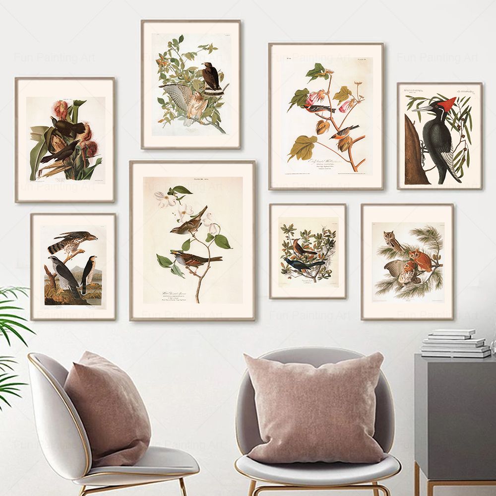 Home Cinema Wall Art - Vintage Botanical Flower Bird Wall Art