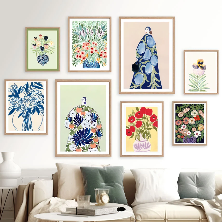 Home Cinema Wall Art - Abstract Woman Flower Vase Botanical Modern