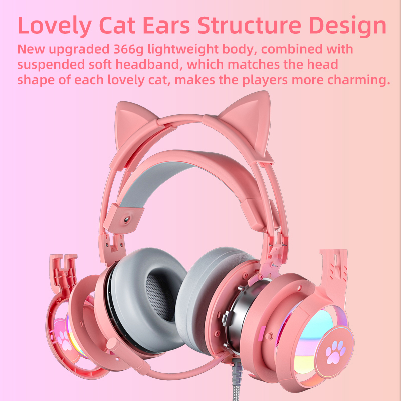 Cat Ear Gaming Headset Pink Cu - Home Cinema Headphones ulasan dan harga