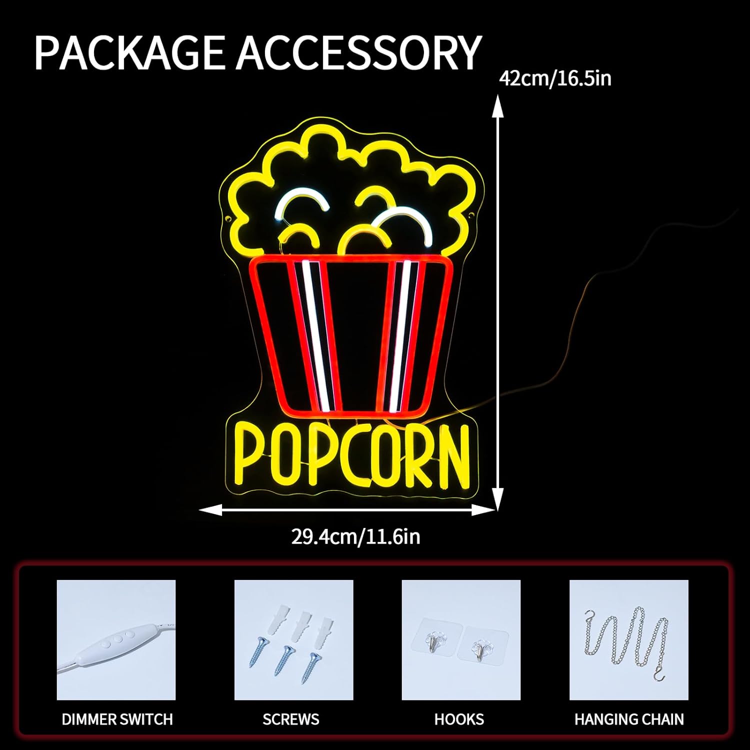 Popcorn Neon Sign Dimmable Foo - Home Cinema Food ulasan dan harga