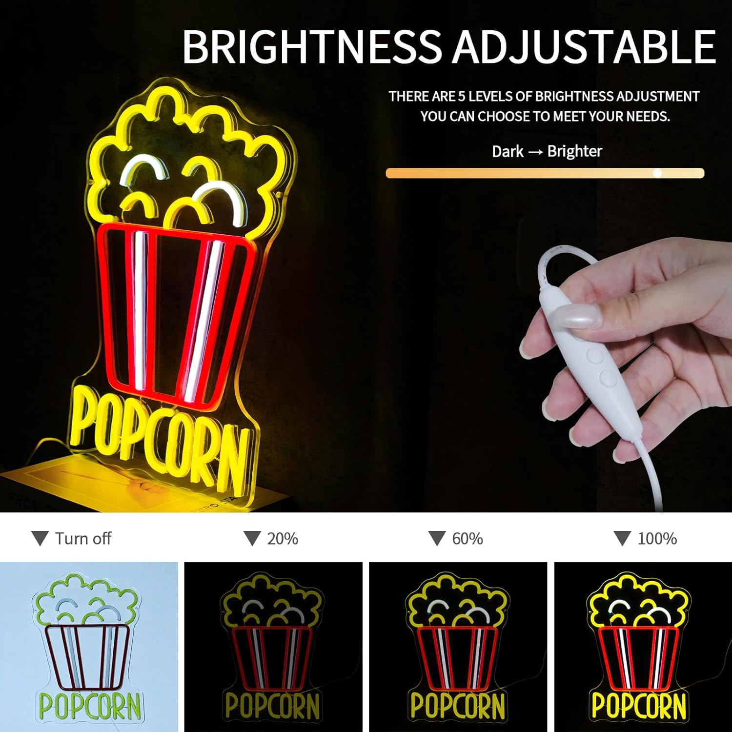 Popcorn Neon Sign Dimmable Foo - Home Cinema Food ulasan dan harga