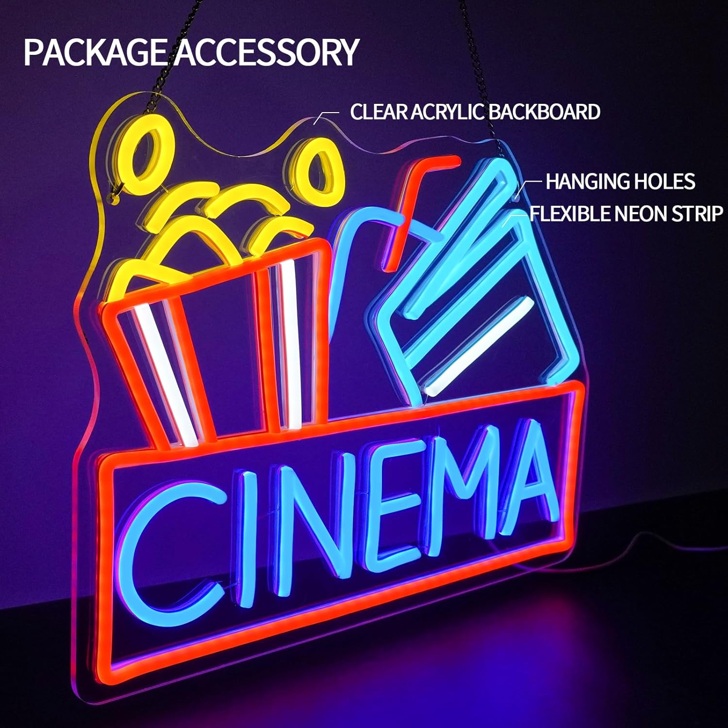 Popcorn Neon Sign Dimmable Foo - Home Cinema Food ulasan dan harga