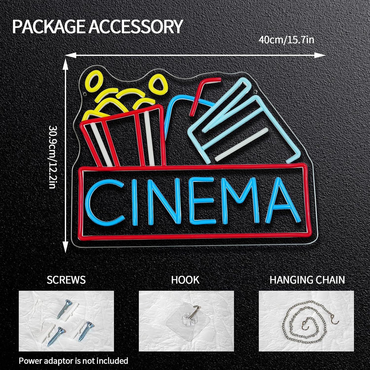 Popcorn Neon Sign Dimmable Foo - Home Cinema Food ulasan dan harga